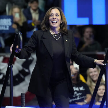 Democratic presidential nominee Vice President Kamala Harris arrives to speak during a campaign rally at Erie Insurance Arena, in Erie, Pa., Monday, Oct. 14, 2024. (AP Photo/Jacquelyn Martin)