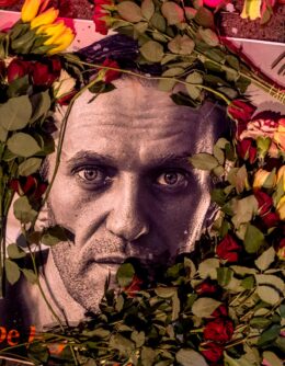 Flowers and a photo of Russian opposition leader Alexei Navalny are placed near the Russian consulate in Frankfurt, Germany, Feb. 17, 2024. Navalny, who crusaded against official corruption and staged massive anti-Kremlin protests as President Vladimir Putin's fiercest foe, died in the Arctic penal colony where he was serving a 19-year sentence, Russia's prison agency said. He was 47. (AP Photo/Michael Probst)