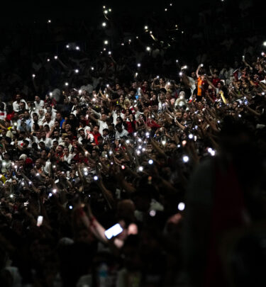 Supporters watch a quarter final match between Turkey and Netherlands at the Euro 2024 soccer tournament being played in Berlin, July 6, 2024, at Besiktas stadium in Istanbul. Netherlands won 2-1.