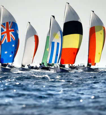 A fleet of boats from around the world compete in a men’s skiff event sailing race, July 28, 2024, on the first day of the 2024 Summer Olympics sailing competition in Marseille, France. (AP Photo/Jacquelyn Martin)