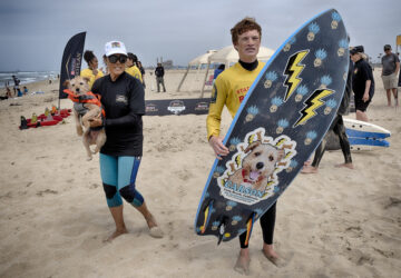 CORRECTION Huntington Beach Dog Surfing