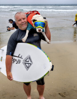 Huntington Beach Dog Surfing