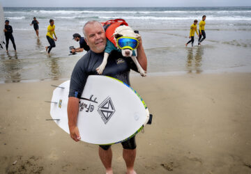 Huntington Beach Dog Surfing